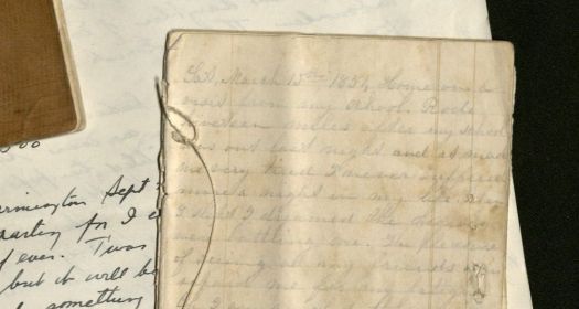 A close-up view of St. John Cook's small handwritten journal in pencil. (click for larger image)