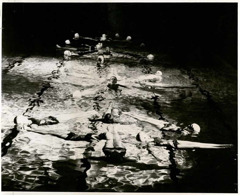 black-and-white photographs of synchronized swimmers, no date